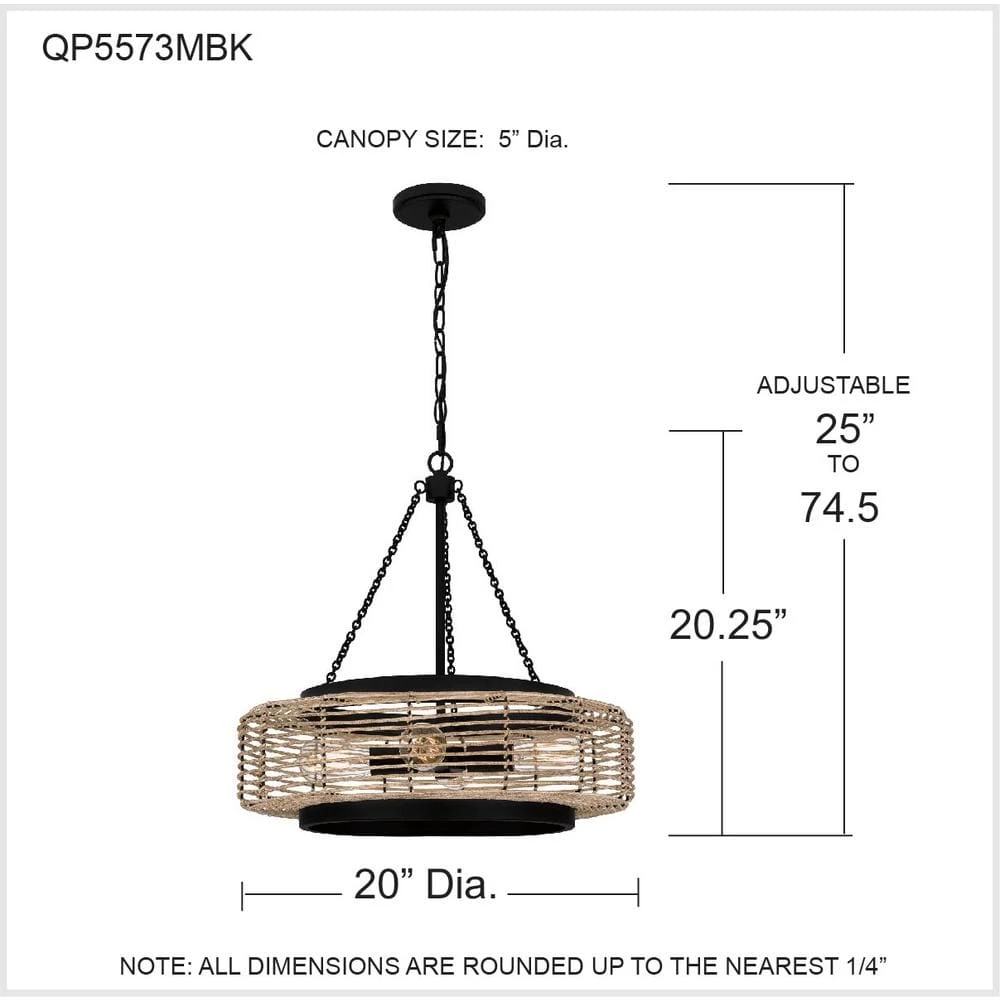 Waylon 4-Light Matte Black Standard Pendant by Quoizel 10 Waylon 4-Light Matte Black Standard Pendant by Quoizel - Image 8