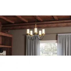 Rowland 5-Light Matte Black Chandelier with Clear Glass with Sandblasted Glass Inside Glass Shade by Quoizel -Quoizel Sales matte black quoizel chandeliers row5022mbk 31 1000