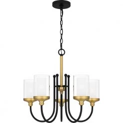 Rowland 5-Light Matte Black Chandelier with Clear Glass with Sandblasted Glass Inside Glass Shade by Quoizel