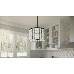 Seigler 3-Light Matte Black Shaded Pendant by Quoizel -Quoizel Sales matte black quoizel chandeliers sgl2814mbk 31 1000