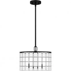 Seigler 3-Light Matte Black Shaded Pendant by Quoizel -Quoizel Sales matte black quoizel chandeliers sgl2814mbk 4f 1000