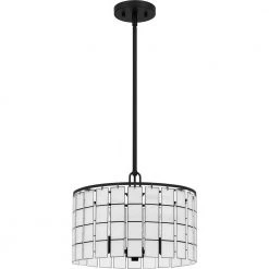 Seigler 3-Light Matte Black Shaded Pendant by Quoizel -Quoizel Sales matte black quoizel chandeliers sgl2814mbk c3 1000