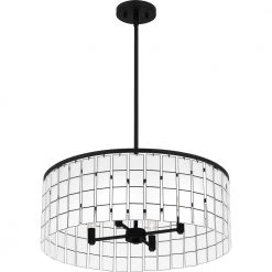 Seigler 4-Light Matte Black Shaded Pendant by Quoizel -Quoizel Sales matte black quoizel chandeliers sgl2822mbk 1f 1000