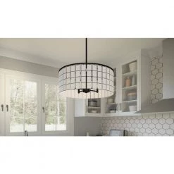 Seigler 4-Light Matte Black Shaded Pendant by Quoizel -Quoizel Sales matte black quoizel chandeliers sgl2822mbk 31 1000