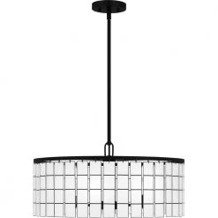 Seigler 4-Light Matte Black Shaded Pendant by Quoizel -Quoizel Sales matte black quoizel chandeliers sgl2822mbk 4f 1000