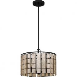 Seigler 3-Light Matte Black Shaded Pendant by Quoizel