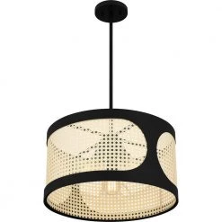 Syrah 3-Light Matte Black Shaded Pendant by Quoizel -Quoizel Sales matte black quoizel chandeliers sya2818mbk 1f 1000