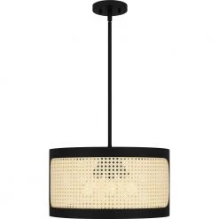 Syrah 3-Light Matte Black Shaded Pendant by Quoizel -Quoizel Sales matte black quoizel chandeliers sya2818mbk 4f 1000
