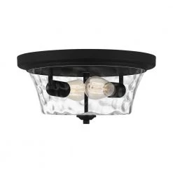 Acacia 2-Light Matte Black Flush Mount with Clear Water Glass by Quoizel -Quoizel Sales matte black quoizel flush mount lights aca1614mbk 4f 1000