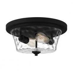Acacia 2-Light Matte Black Flush Mount with Clear Water Glass by Quoizel