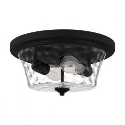 Acacia 2-Light Matte Black Flush Mount with Clear Water Glass by Quoizel -Quoizel Sales matte black quoizel flush mount lights aca1614mbk c3 1000