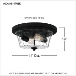Acacia 2-Light Matte Black Flush Mount with Clear Water Glass by Quoizel -Quoizel Sales matte black quoizel flush mount lights aca1614mbk fa 1000