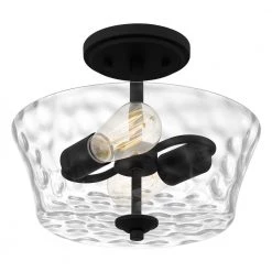 Acacia 11.75 in. 2-Light Matte Black Semi-Flush Mount with Clear Water Glass by Quoizel -Quoizel Sales matte black quoizel flush mount lights aca1711mbk 1f 1000