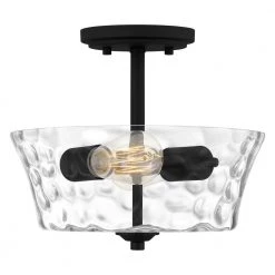Acacia 11.75 in. 2-Light Matte Black Semi-Flush Mount with Clear Water Glass by Quoizel -Quoizel Sales matte black quoizel flush mount lights aca1711mbk 4f 1000