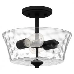 Acacia 11.75 in. 2-Light Matte Black Semi-Flush Mount with Clear Water Glass by Quoizel -Quoizel Sales matte black quoizel flush mount lights aca1711mbk c3 1000