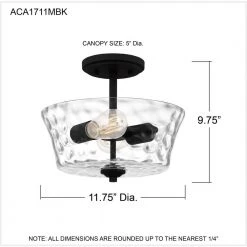 Acacia 11.75 in. 2-Light Matte Black Semi-Flush Mount with Clear Water Glass by Quoizel -Quoizel Sales matte black quoizel flush mount lights aca1711mbk fa 1000