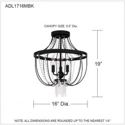 Adelaide 16 in. 3-Light Matte Black Semi-Flush Mount by Quoizel -Quoizel Sales matte black quoizel flush mount lights adl1716mbk 76 1000
