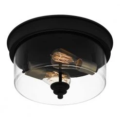 Cox 2-Light Matte Black Flush Mount with Clear Glass by Quoizel 14 Cox 2-Light Matte Black Flush Mount with Clear Glass by Quoizel -Quoizel Sales matte black quoizel flush mount lights cox1613mbk 1f 1000