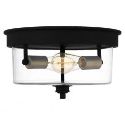 Cox 2-Light Matte Black Flush Mount with Clear Glass by Quoizel 13 Cox 2-Light Matte Black Flush Mount with Clear Glass by Quoizel -Quoizel Sales matte black quoizel flush mount lights cox1613mbk 4f 1000