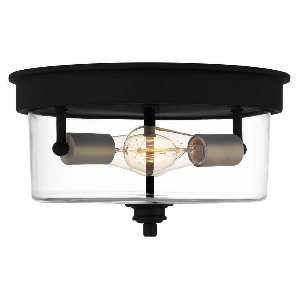 Cox 2-Light Matte Black Flush Mount with Clear Glass by Quoizel 6 Cox 2-Light Matte Black Flush Mount with Clear Glass by Quoizel - Image 4