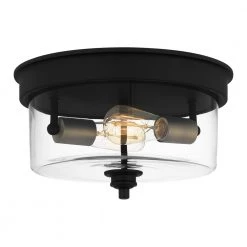 Cox 2-Light Matte Black Flush Mount with Clear Glass by Quoizel