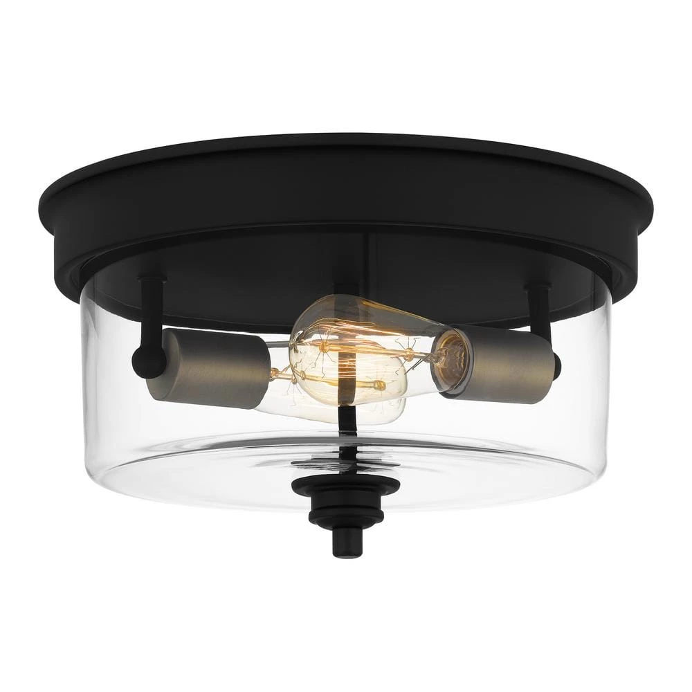 Cox 2-Light Matte Black Flush Mount with Clear Glass by Quoizel 3 Cox 2-Light Matte Black Flush Mount with Clear Glass by Quoizel