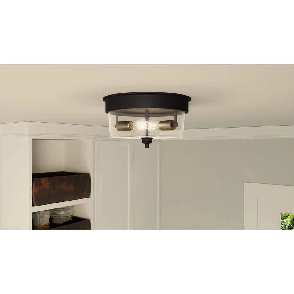 Cox 2-Light Matte Black Flush Mount with Clear Glass by Quoizel 4 Cox 2-Light Matte Black Flush Mount with Clear Glass by Quoizel - Image 2