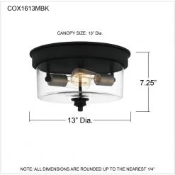 Cox 2-Light Matte Black Flush Mount with Clear Glass by Quoizel 16 Cox 2-Light Matte Black Flush Mount with Clear Glass by Quoizel -Quoizel Sales matte black quoizel flush mount lights cox1613mbk fa 1000
