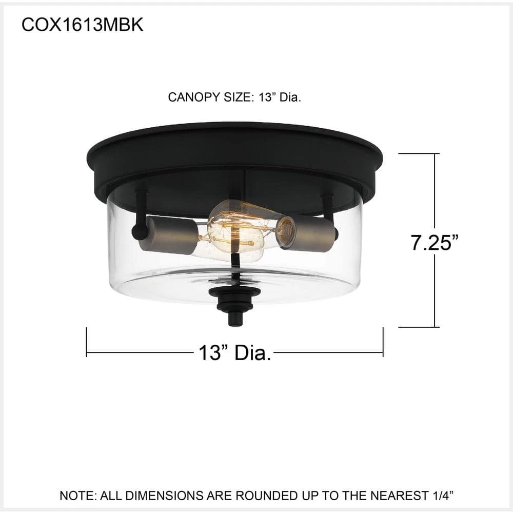 Cox 2-Light Matte Black Flush Mount with Clear Glass by Quoizel 9 Cox 2-Light Matte Black Flush Mount with Clear Glass by Quoizel - Image 7