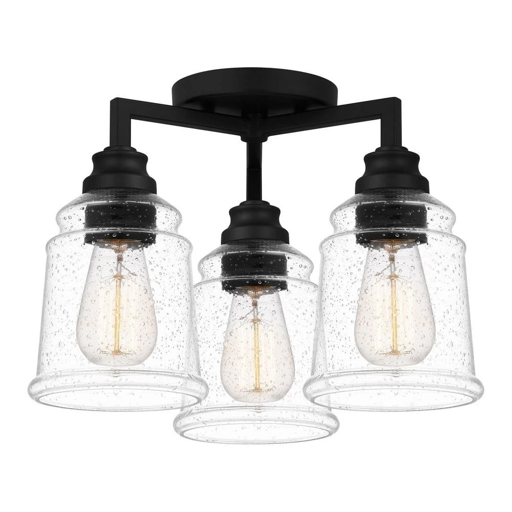 McIntire 14 in. 3-Light Matte Black Flush Mount by Quoizel 3 McIntire 14 in. 3-Light Matte Black Flush Mount by Quoizel