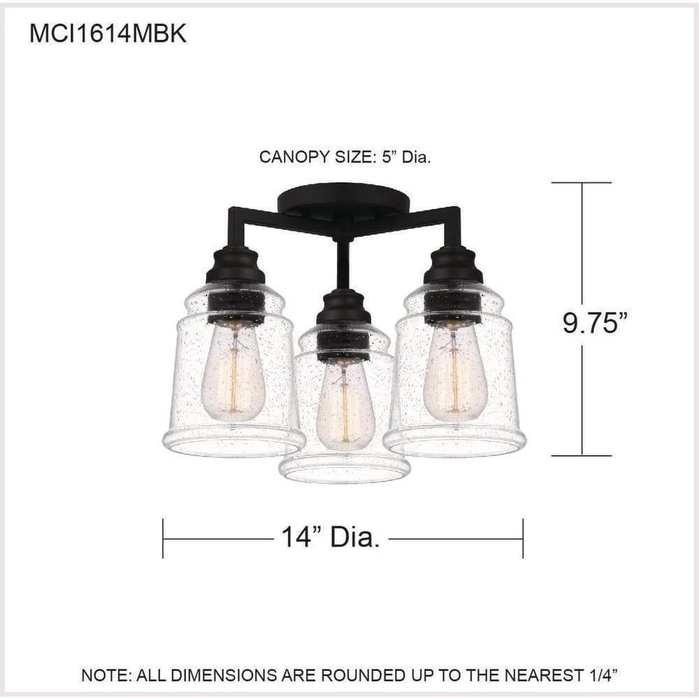 McIntire 14 in. 3-Light Matte Black Flush Mount by Quoizel 9 McIntire 14 in. 3-Light Matte Black Flush Mount by Quoizel - Image 7