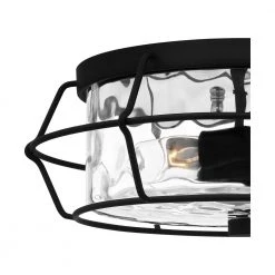 Farragut 13.75 in. 3-Light Matte Black Semi-Flush Mount with Clear Water Glass by Quoizel -Quoizel Sales matte black quoizel flush mount lights qfl5338mbk 44 1000