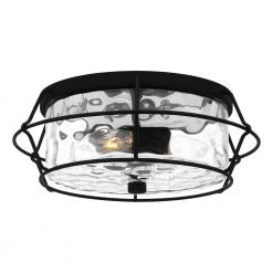 Farragut 13.75 in. 3-Light Matte Black Semi-Flush Mount with Clear Water Glass by Quoizel -Quoizel Sales matte black quoizel flush mount lights qfl5338mbk 4f 1000