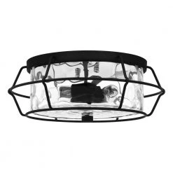 Farragut 13.75 in. 3-Light Matte Black Semi-Flush Mount with Clear Water Glass by Quoizel -Quoizel Sales matte black quoizel flush mount lights qfl5338mbk c3 1000