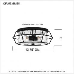 Farragut 13.75 in. 3-Light Matte Black Semi-Flush Mount with Clear Water Glass by Quoizel -Quoizel Sales matte black quoizel flush mount lights qfl5338mbk fa 1000