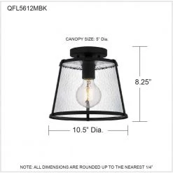 Labrant 10.5 in. 1-Light Matte Black Semi-Flush Mount by Quoizel -Quoizel Sales matte black quoizel flush mount lights qfl5612mbk 76 1000