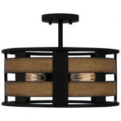 Milton 3-Light Matte Black Semi-Flush Mount by Quoizel -Quoizel Sales matte black quoizel flush mount lights qsf5337mbk 4f 1000