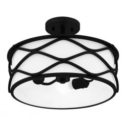 Tallow 16 in. 3-Light Matte Black Semi-Flush Mount with Fabric Shade by Quoizel -Quoizel Sales matte black quoizel flush mount lights qsf5340mbk 1f 1000