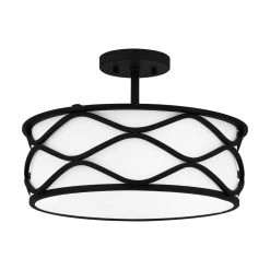 Tallow 16 in. 3-Light Matte Black Semi-Flush Mount with Fabric Shade by Quoizel -Quoizel Sales matte black quoizel flush mount lights qsf5340mbk 4f 1000