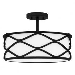 Tallow 16 in. 3-Light Matte Black Semi-Flush Mount with Fabric Shade by Quoizel