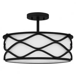 Tallow 16 in. 3-Light Matte Black Semi-Flush Mount with Fabric Shade by Quoizel -Quoizel Sales matte black quoizel flush mount lights qsf5340mbk c3 1000