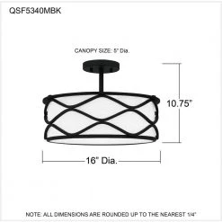 Tallow 16 in. 3-Light Matte Black Semi-Flush Mount with Fabric Shade by Quoizel -Quoizel Sales matte black quoizel flush mount lights qsf5340mbk fa 1000