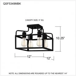 Paulsen 4-Light Matte Black Semi-Flush Mount by Quoizel -Quoizel Sales matte black quoizel flush mount lights qsf5349mbk fa 1000