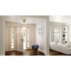 Laborde 16 in. 3-Light Matte Black Semi-Flush Mount with Natural Cream Linen by Quoizel -Quoizel Sales matte black quoizel flush mount lights qsf5356mbk 31 1000