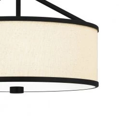 Laborde 16 in. 3-Light Matte Black Semi-Flush Mount with Natural Cream Linen by Quoizel -Quoizel Sales matte black quoizel flush mount lights qsf5356mbk 44 1000