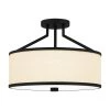 Laborde 16 in. 3-Light Matte Black Semi-Flush Mount with Natural Cream Linen by Quoizel -Quoizel Sales matte black quoizel flush mount lights qsf5356mbk 64 1000