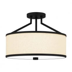 Laborde 16 in. 3-Light Matte Black Semi-Flush Mount with Natural Cream Linen by Quoizel
