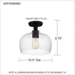 Remington 10.5 in. 1-Light Matte Black Semi-Flush Mount by Quoizel -Quoizel Sales matte black quoizel flush mount lights qsf5588mbk 76 1000