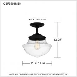Wrede 11.75 in. 1-Light Matte Black Semi-Flush Mount by Quoizel -Quoizel Sales matte black quoizel flush mount lights qsf5591mbk 76 1000