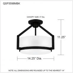Collinham 14.25 in. 2-Light Matte Black Semi-Flush Mount by Quoizel -Quoizel Sales matte black quoizel flush mount lights qsf5598mbk 76 1000